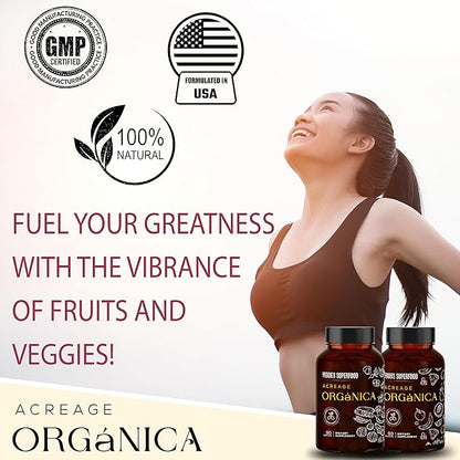 Fruits and Vegetables Supplements | Whole Foods Energy Supplements with 36 Fruit & Vegetable Blend Superfood | Essential Vitamins and Minerals | 90 Fruit & 90 Veggie Capsules