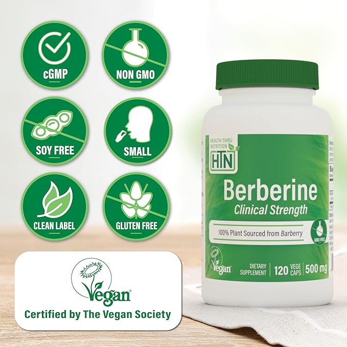 Health Thru Nutrition Berberine HCl 500mg 120 Servings | Clinical Strength Supplement | Certified Vegan | Non-GMO | Soy Free | 3rd Party Tested