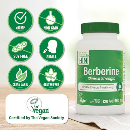 Health Thru Nutrition Berberine HCl 500mg 120 Servings | Clinical Strength Supplement | Certified Vegan | Non-GMO | Soy Free | 3rd Party Tested
