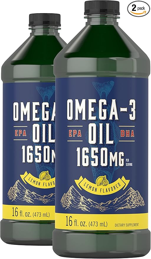 Carlyle Omega 3 Fish Oil Liquid | 1650mg | 32 fl oz (2 x 16oz Bottles) | Lemon Flavor | Non-GMO & Gluten Free Supplement