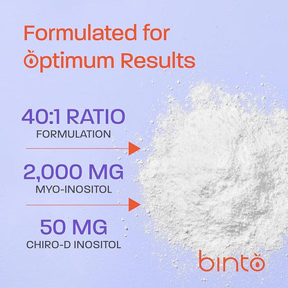 Binto Inositol Powder Mix | 60-Day Supply | 40:1 Ratio of Myo and D-Chiro Inositol | Hormone Balance and Ovulation Support | Preservative Free