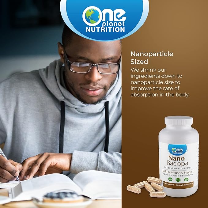 Nano Bacopa 250 mg Veggie Capsules (120 Servings), Bacopa monnieri Extract, Nano for Easy Absorption, Enhances Memory & Focus, Non-GMO, Vegan, Gluten-Free