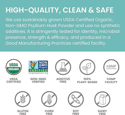 Himalaya Organic Psyllium Husk Powder, Daily Dietary Fiber Supplement, Regularity, Appetite Management, USDA Certified Organic, Non-GMO, No Artificial Colors, Unflavored, 56-Teaspoon Supply, 12 Oz
