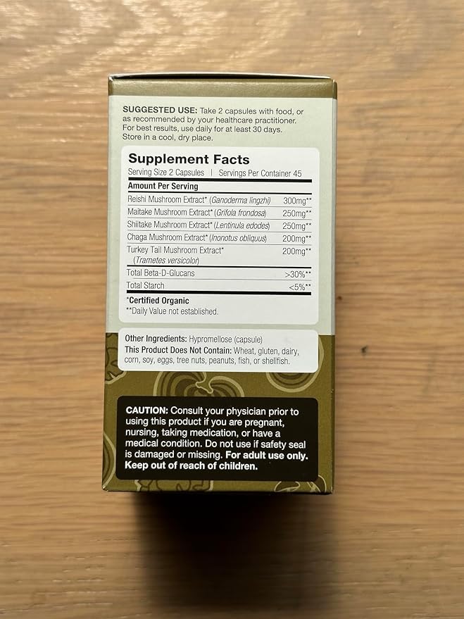 Mushroom Defense Formula - Immune Support Supplement | Organic Mushrooms, Hot Water Extracted - Reishi, Chaga, Maitake, Shiitake & Turkey Tail (270 Capsules)