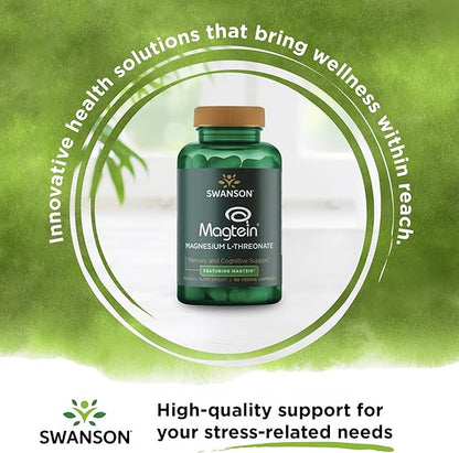Swanson Magnesium L-Threonate - Mineral Supplement Promoting Nervous System Health - May Support Cognitive Health, Learning & Memory - (90 Veggie Capsules) (4 Pack)