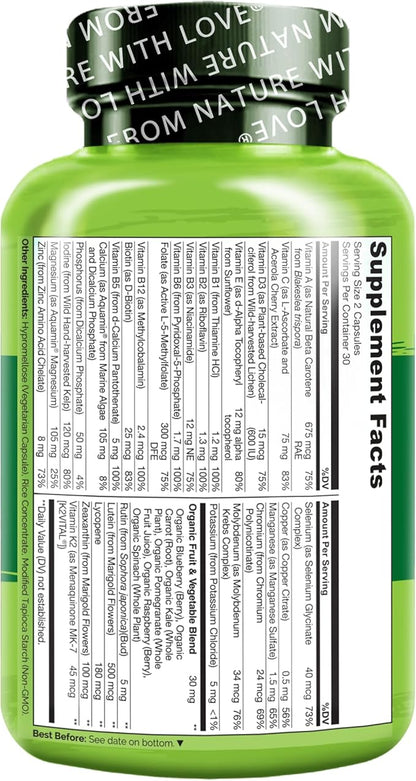 NATURELO Teen Multivitamin - Whole Food Multivitamin for Teenage Boys - Minerals Supplement for Active Kids - with Plant Extracts - Non-GMO - Vegan & Vegetarian - 60 Capsules (Pack of 2)