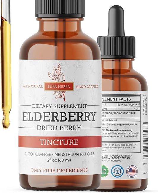 Elderberry Tincture – Organic Elderberry Extract Liquid Drops – Sambucus Herbal Supplement – Immune Support – Elderflower & Elderberry Blend – Alcohol-Free, 2 fl oz