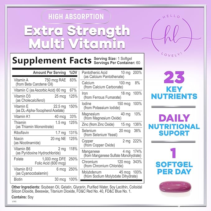 Multivitamin for Women - Vitamin A, C, D, E, and 8 B Vitamins for Energy & Immune Support, with Biotin, Iron & Zinc for Bone & Skin Health, Daily Womens Multivitamin & Minerals - 60 Softgels