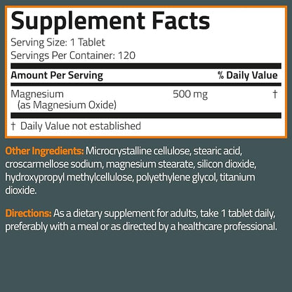 Bronson Magnesium 500 MG Supports Bone & Muscle Health & Nervous System Support - Non-GMO, 120 Vegetarian Tablets