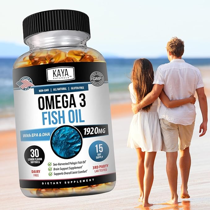 Kaya Naturals Omega 3 Supplement - Nature Made Omega 3 Fish Oil - 100% Pure Sea-Harvested Pelagic Fish Oil with No Fishy Aftertaste - 30 Count Softgels