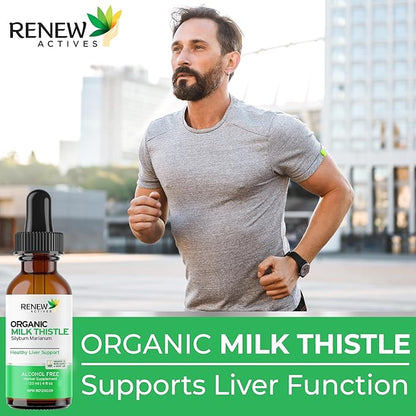 Renew Actives Milk Thistle Liquid Extract 110MG per 2ML – Liver Support Drops for Optimal Health – No Alcohol, Non-GMO, Vegan – Supports Liver Function & Digestive Health – Made in Canada – 4 fl oz