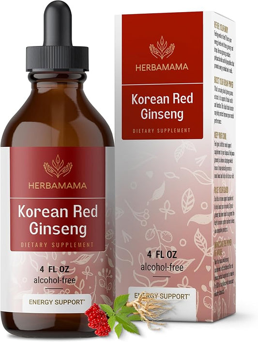 HERBAMAMA Korean Panax Ginseng Root Tincture - Vegan Red Ginseng Extract Liquid Drops for Energy Support - Non-GMO, Alcohol & Sugar-Free Immune Support Supplement, 56-Day Supply