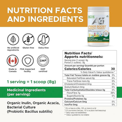 Fibre Boost Prebiotic + Probiotic - Organic - Enzyme & Vitamin Production - Supports Bowel Regularity - Digestive Health - Unflavoured - Gluten Free - Sugar Free - 320g/40 Servings