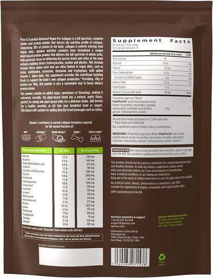 Igennus Vegan Collagen Peptide Powder, Enhanced with Glycine, Proline & Hydroxyproline & Cofactor Vitamin C, Non GMO, Complete Vegetarian Plant Based Collagen Powder Booster, 4 x 35 Servings
