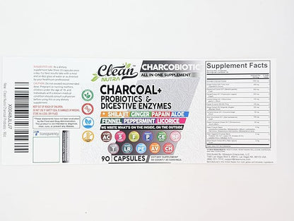 Clean Nutra Activated Charcoal Capsules Shilajit 5000mg Pills Probiotic 200 Billion + Digestive Enzymes for Digestive Health with Peppermint Fennel Licorice Papain Ginger Turmeric | Gut Health