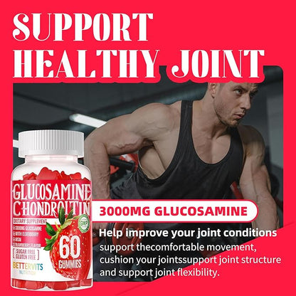 Glucosamine Chondroitin Gummies with MSM & Elderberry Extra Strength - Joint Support, Antioxidant Immune Support Supplement for Adults, Men & Women.60 Strawberry Gummies