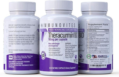Theracurmin BID 300mg (Nano Curcumin 90mg per Cap.) [[600mg per Serving]] - Now w/Ginger & Bioperine (60ct Bottle)