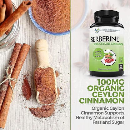 DOCTOR RECOMMENDED SUPPLEMENTS Berberine with Ceylon Cinnamon - 1200mg Berberine & 100mg Organic Ceylon Cinnamon - 120 Veggie Capsules, (Pack of 3)