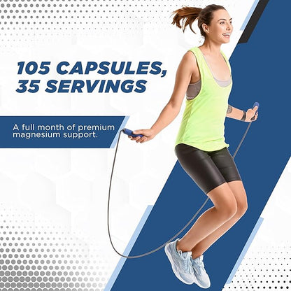 Max-Mag Magnesium L-Threonate Capsules - Magtein Magnesium L-Threonate 2000mg with Vitamin D3 and K2 for Brain, Sleep, & Mood – 105 Easy-to-Swallow Capsules