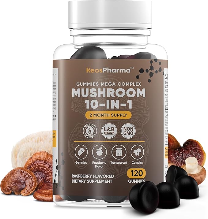 Lion's Mane Mushroom Gummies for Focus and Energy Boost 120x pcs 10-in-1 Mega Complex Lions Mane Supplement - Nootropic Superfood Mushroom Gummies for Adults Supplement 2 Months Supply