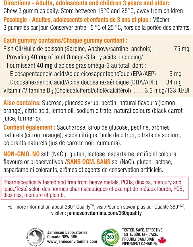 Jamieson Omega-3 Gummies, Family Friendly, Assorted Fruit Flavours, 90 Count
