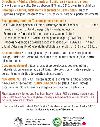 Jamieson Omega-3 Gummies, Family Friendly, Assorted Fruit Flavours, 90 Count