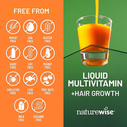 NatureWise Liquid Multivitamin Hair Growth for Women & Men + Clinically Proven Tocogaia®, Biotin, Vitamin D, E, B - Sugar Free Multivitamin for Hair Growth & Skin Elasticity - 30 fl oz[30 Servings]