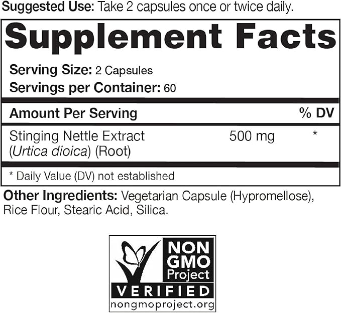 Stinging Nettle Root Extract Supplement - 120 Capsules, 2 Month Supply