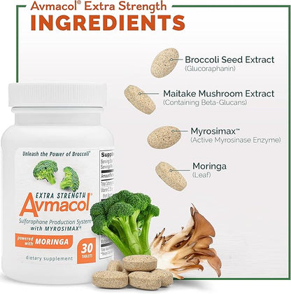 Nutramax Laboratories Avmacol Extra Strength Sulforaphane-Producing Supplement for Detoxification, Antioxidant Support, Immune Health, Adults & Children, Moringa, 30 Tablets