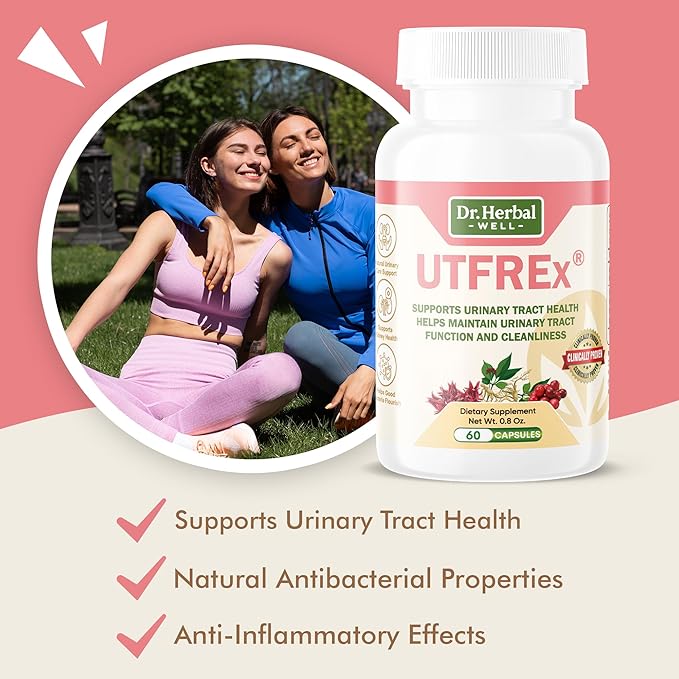 UTFREX Clinically Proven Urinary Tract UTI Health Supplement Natural Support Cleanse Flush Protect (No Probiotics & D-Mannose) – 60 Capsules