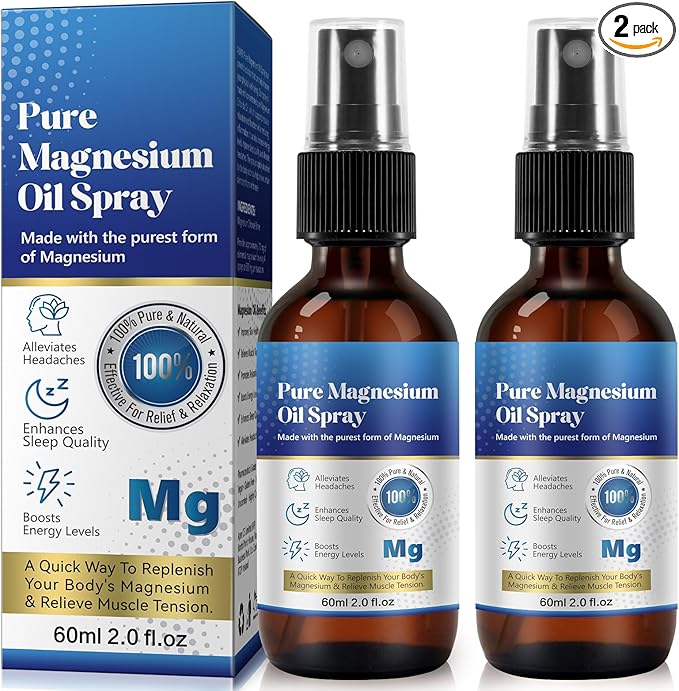 2 Pack Pure Magnesium Oil Spray, Magnesium Oil Spray, 100% Pure & Natural Organic Concentrated Magnesium Chloride Oil
