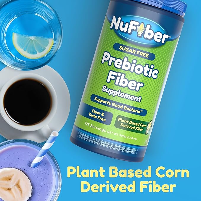 Fiber Supplement, Daily Prebiotic Fiber, 125 Servings, Clear, Grit & Taste Free, No Gluten & Sugar, Plant Based Corn Powder to Support Digestive & Gut Health