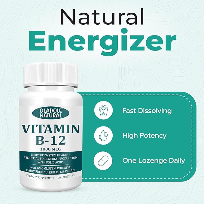 Vitamin B-12 (1000mcg) - 100 Lozenges Black Cherry Flavour | Formulated with Folic Acid | Energy Boost, Red Blood Cell Formation, Nervous System Support & Immune Health | Non-GMO