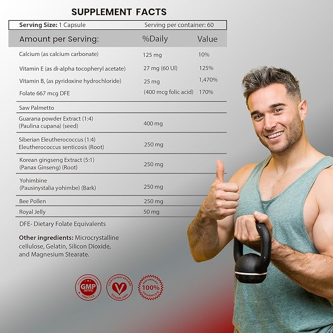 Vital Prost - Saw Palmetto and Yohimbine for Prostate Health, Urinary Support, Energy Boost, Balance Hormone Levels - Natural Dietary Supplement for Men (60 Capsules)