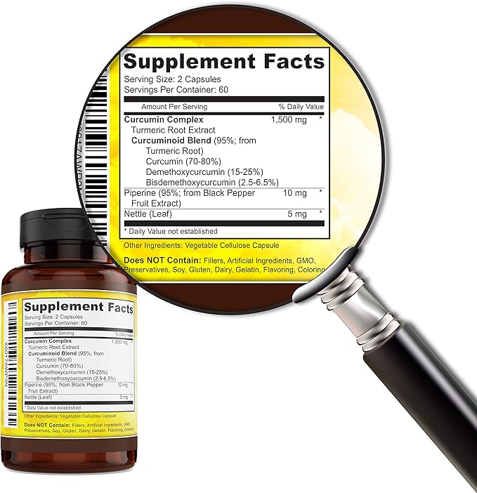 Turmeric Curcumin Complex with Piperine, 100% Pure - 120 Capsules