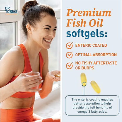Dr. Tobias Omega 3 Fish Oil, 2000mg Triple Strength with 800mg EPA 600mg DHA Per Serving, Fish Oil Omega 3 Supplements for Heart, Brain & Immune Support, 180 Softgels, 90 Servings