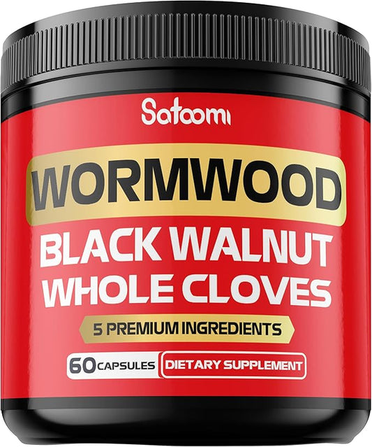 Satoomi 5 in 1 Wormwood Capsules Supplement - Extracted from Black Walnut, Whole Cloves, Turmeric and Berberine HCl - Immune System & Digestion Health - 60 Capsules