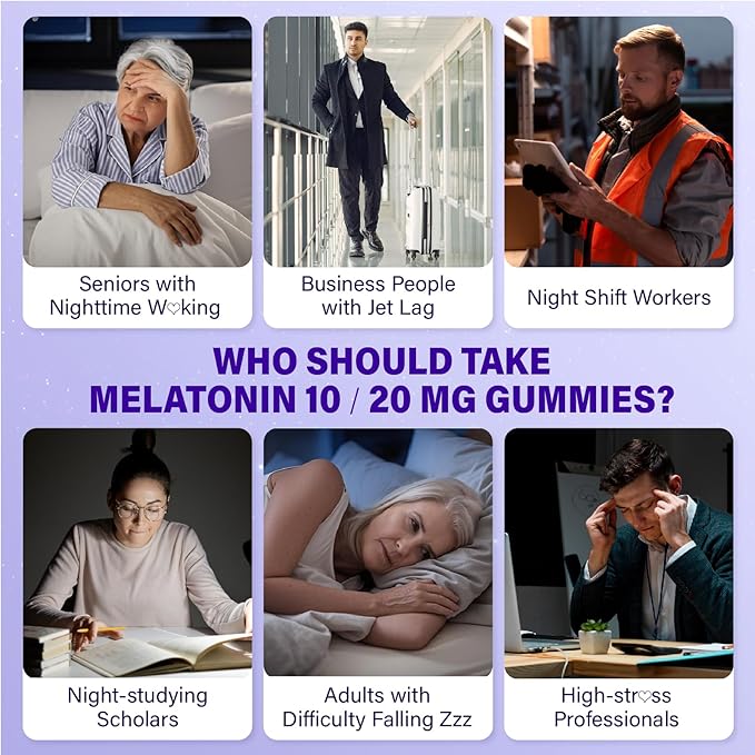 Melatonin 10mg 20mg Gummies for Adults - Extra Strength 10mg Melatonin Per Gummy with L-Theanine, Tart Cherry, Magnesium, GABA, B6 & Herbal Blend for Natural Rest - Non- Habit Forming, Sugar - Free