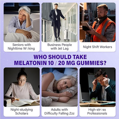 Melatonin 10mg 20mg Gummies for Adults - Extra Strength 10mg Melatonin Per Gummy with L-Theanine, Tart Cherry, Magnesium, GABA, B6 & Herbal Blend for Natural Rest - Non- Habit Forming, Sugar - Free