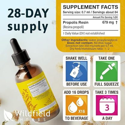 Propolis Extract Drops - Propolis Tincture 2040mg Liquid Herbal Supplement Absorbs Better Than Capsules, 1 Month Supply, 84 Servings, Alcohol-Free Tincture - 2 Oz, Pack of 1