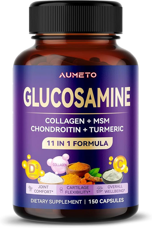Glucosamine Enhanced Formula with MSM, Chondroitin, Turmeric, Collagen- for Joint Comfort, Cartilage Flexibility - Made in The US