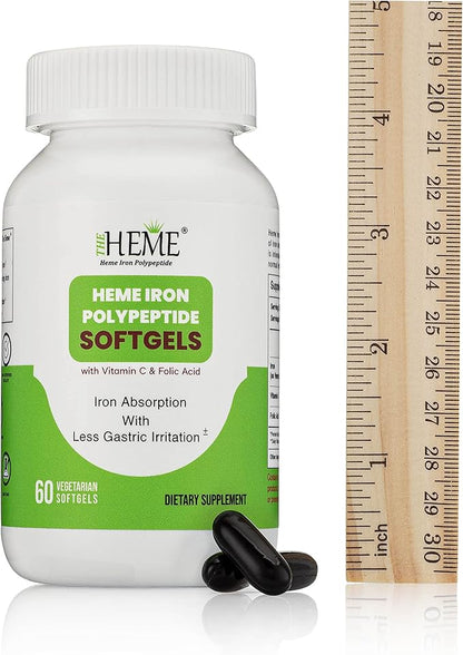 Heme Iron Polypeptide Softgels - with Vitamin C & Folic Acid - Gluten Free, Non-GMO - 60 Count