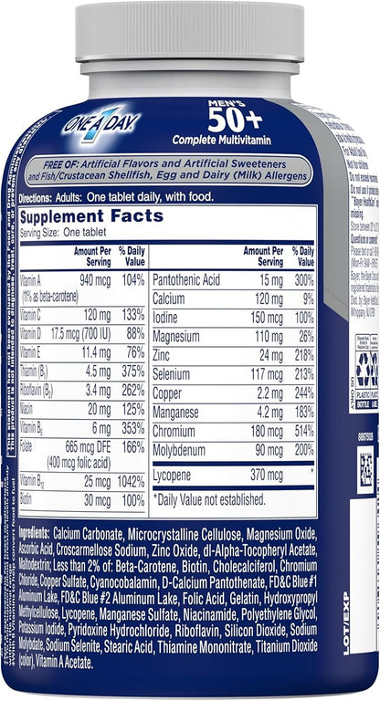 One A Day Men’s 50+ Healthy Advantage Multivitamin, Multivitamin for Men with Vitamins A, C, E, B6, B12, Calcium and Vitamin D, Tablet, 200 Count (Pack of 1)