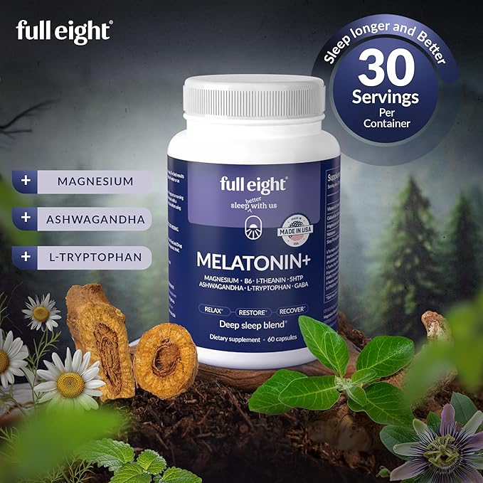 Melatonin+ Fast Dissolve Melatonin Supplements 10mg – Sleep Aid for Adults, Natural Sleep Support, Magnesium, B6, L-Theanine, 5-HTP, Ashwagandha, L-Tryptophan, GABA, 60 Capsules