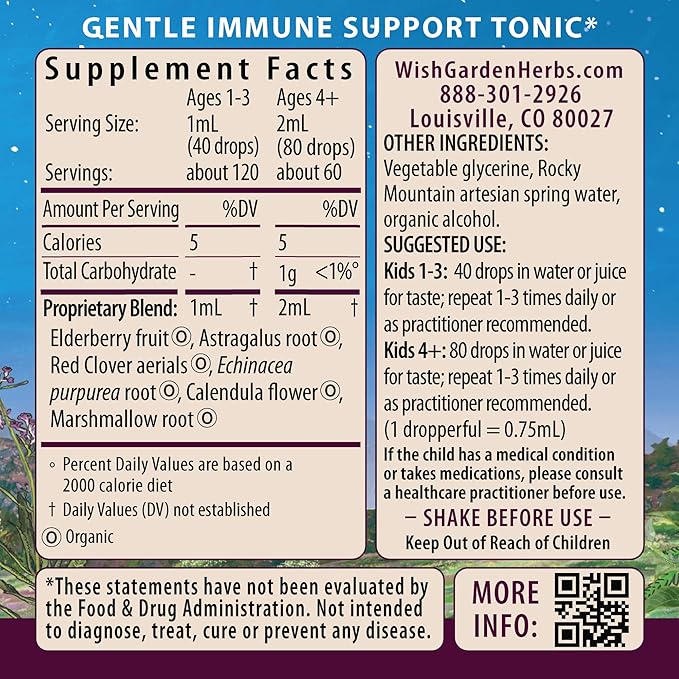 WishGarden Herbs Daily Immune for Kids - Daily Immune Support Formula for Children, Herbal Immune Defense & Immune System Booster with Black Elderberry & Echinacea, Kids Immune Support Supplement, 4oz