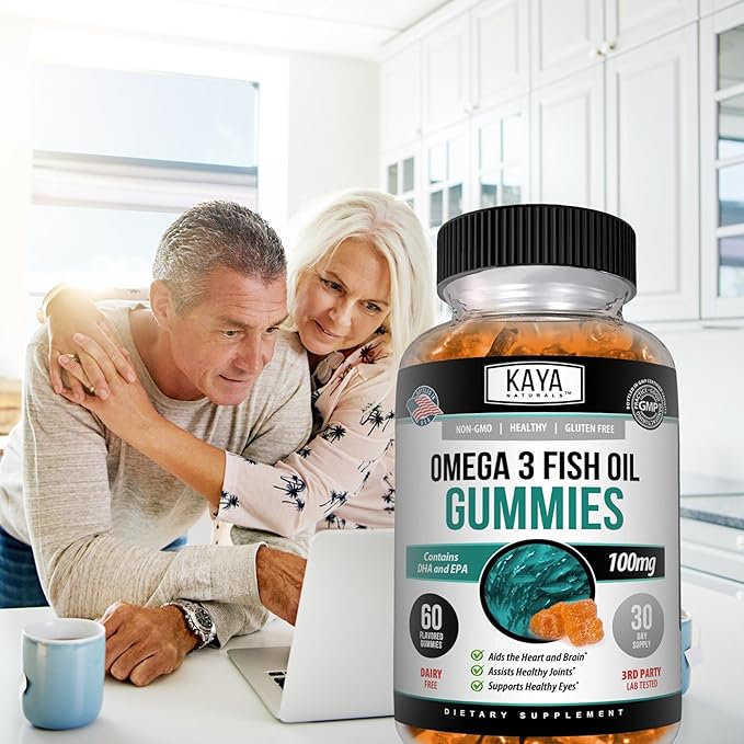 Kaya Naturals Omega 3 Fish Oil Gummies -Fish Oil Supplement with EPA & DHA Fatty Acids - Helps Support Brain, Eye, Heart Health & Immune Support - Non-GMO - 60 Count