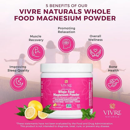 Effervescent Whole Food Magnesium Powder -Sustainably Sourced from Irish Seawater & Icelandic Red Algae - 350 mg per serving |Gentle on Stomach |Non-GMO, Vegan, Gluten-Free– 30 Servings
