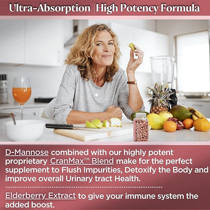 Cranberry Supplement, D-Mannose Capsules Made with Concentrated Whole Fruit Cranberry, Natural Support for Rapid Action to Help Cleanse and Protect The Urinary Tract* (60 Count)