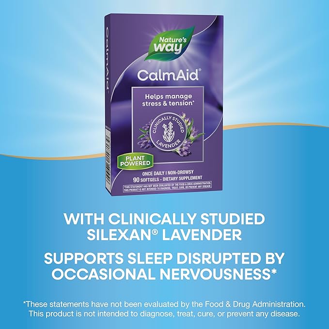 Nature's Way CalmAid, Helps Manage Stress and Tension, Clinically Studied Lavender, Non-Drowsy, 90 Softgels