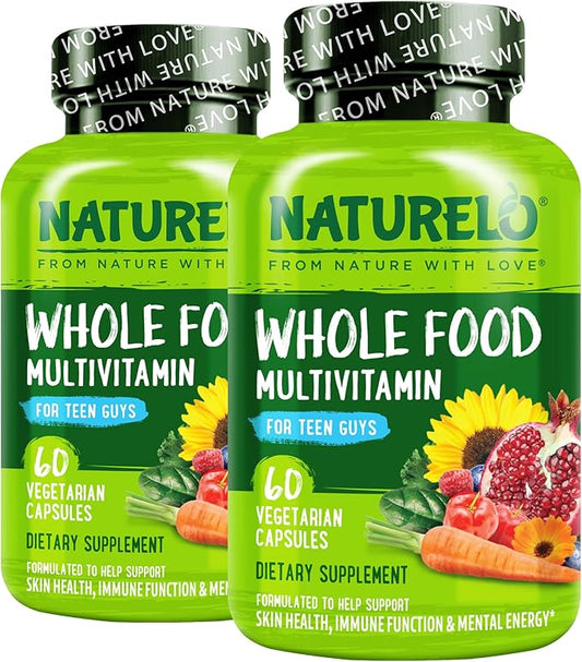 NATURELO Teen Multivitamin - Whole Food Multivitamin for Teenage Boys - Minerals Supplement for Active Kids - with Plant Extracts - Non-GMO - Vegan & Vegetarian - 60 Capsules (Pack of 2)